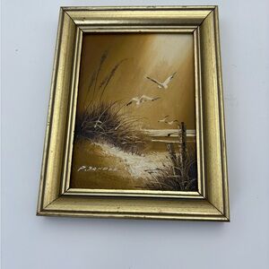 Small Artist-Signed Oil Painting Beach Scene Framed